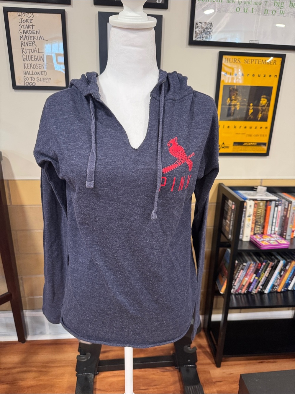 Victoria's Secret PINK Heather blue  V-Neck Hooded Sweatshirt STL Cardinals